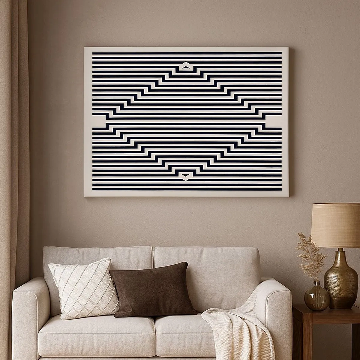 Canvas picture - Black and white lines creating a geometric illusion effect - 70x50cm - Geometrical Illusion - Modern wall decoration for the living room and bedroom ARTTOR