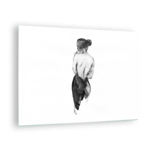 Glass picture - Black and white silhouette of a woman in watercolor style - 70x50cm - By Her Side the World Disappears - Modern wall decoration for the living room and bedroom ARTTOR