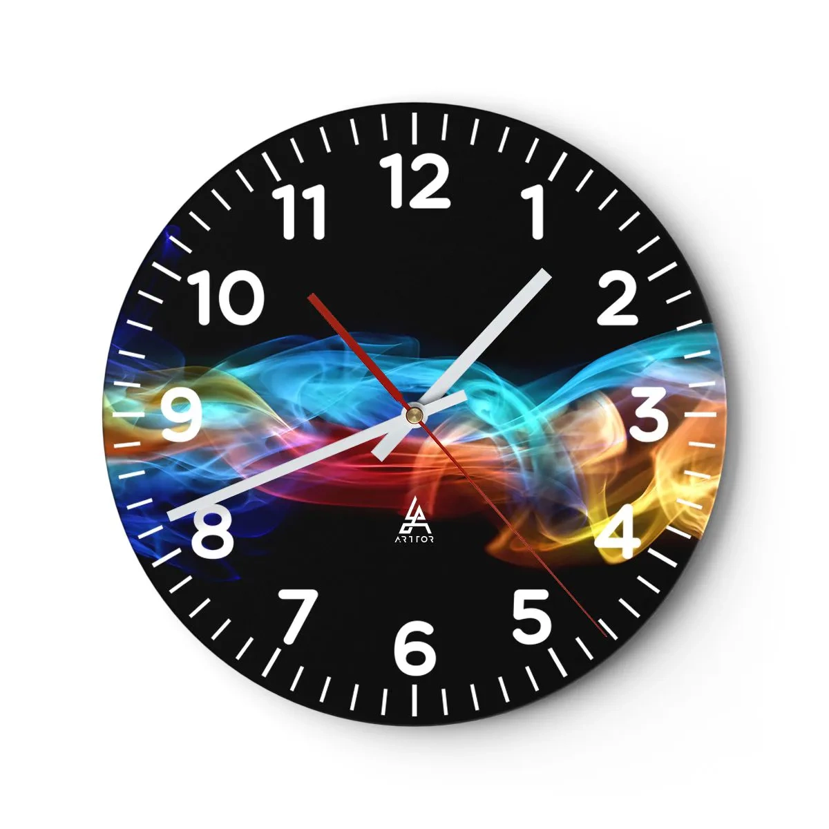 Wall clock - Clock on glass - Rainbow Dance of Fogs - 40x40 cm