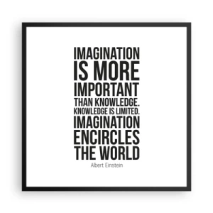 Poster in black frame - Einstein about Power of Imagination - 60x60 cm