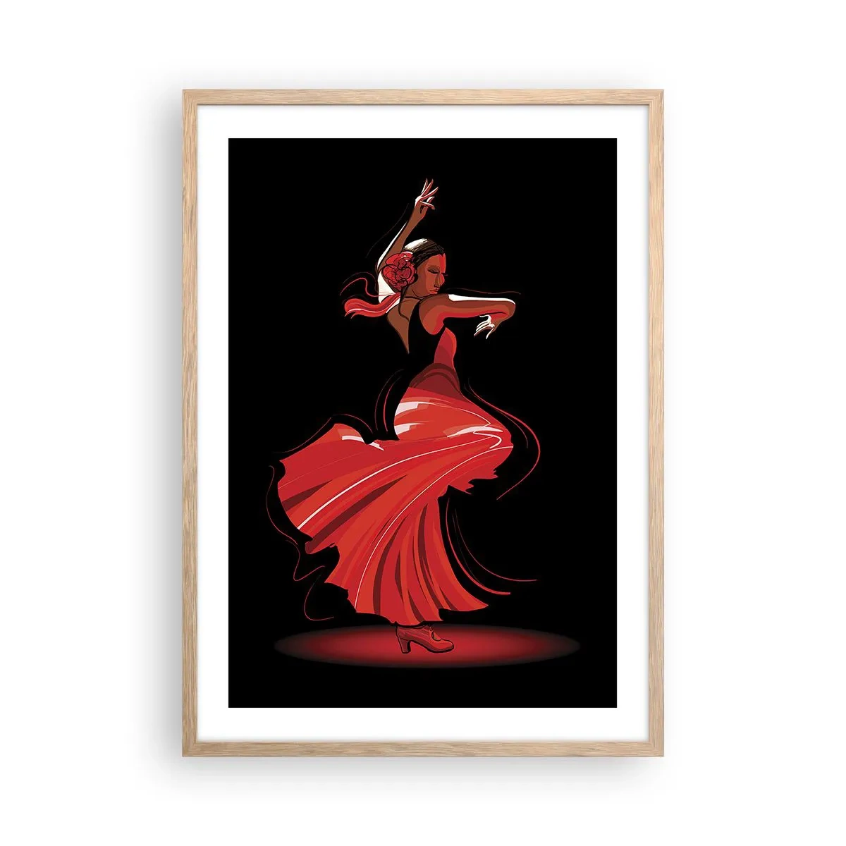 Poster in light oak frame - Fiery Spirit of Flamenco - 50x70 cm