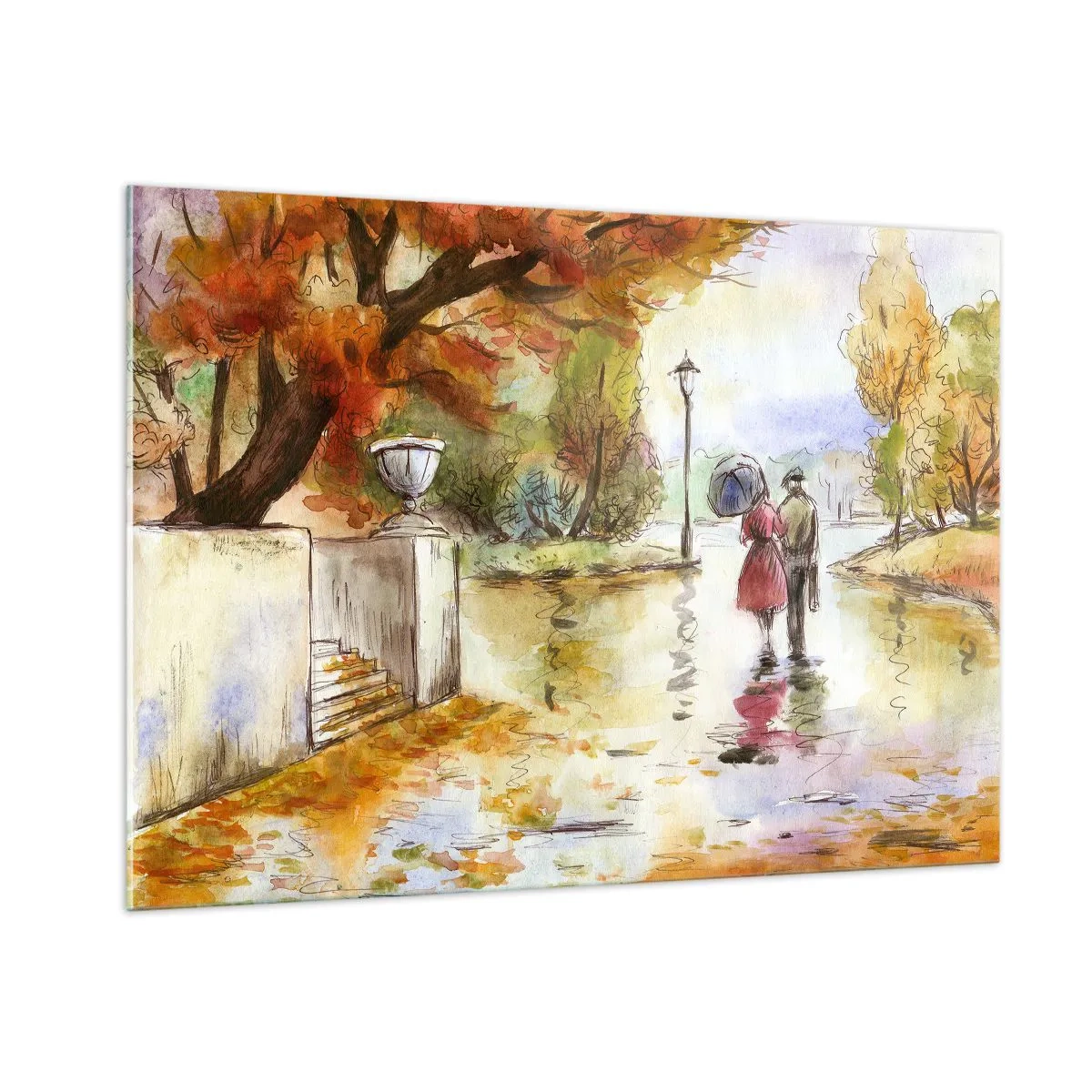 Glass picture - Romantic Autumn in a Park - 100x70 cm