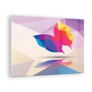 Glass picture - Geometric butterfly in bright colorful abstraction - 70x50cm - Butterfly Raainbow - Modern wall decoration for the living room and bedroom ARTTOR