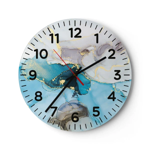 Wall clock - Clock on glass - Study in Grey and  Turquoise Encounter - 30x30 cm