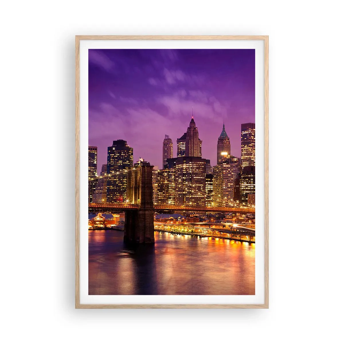 Poster in light oak frame - Violet and Gold Manhattan - 70x100 cm