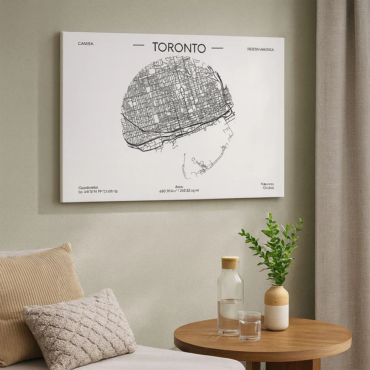 Canvas picture - A map of Toronto in a minimalist black and white style - 70x50cm - Anatomy of Toronto - Modern wall decoration for the living room and bedroom ARTTOR