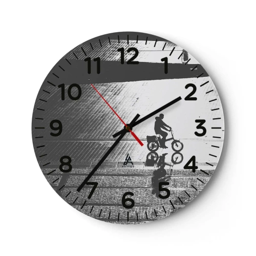 Wall clock - Clock on glass - Straight ahead, through the City - 30x30 cm