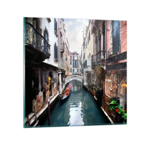 Glass picture - Venetian View with a Gondola and a Bridge - 70x70 cm