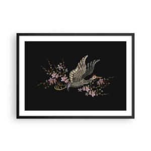 Poster in black frame - Exotic, Embroidered Bird - 70x50 cm