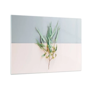 Glass picture - A sprig of eucalyptus on a pastel background - 70x50cm - Pastel Subtlety - Modern wall decoration for the living room and bedroom ARTTOR