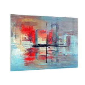Glass picture - A colorful abstraction with red and blue, inspired by a landscape. - 70x50cm - Landscape in a foreign Dimension - Modern wall decoration for the living room and bedroom ARTTOR