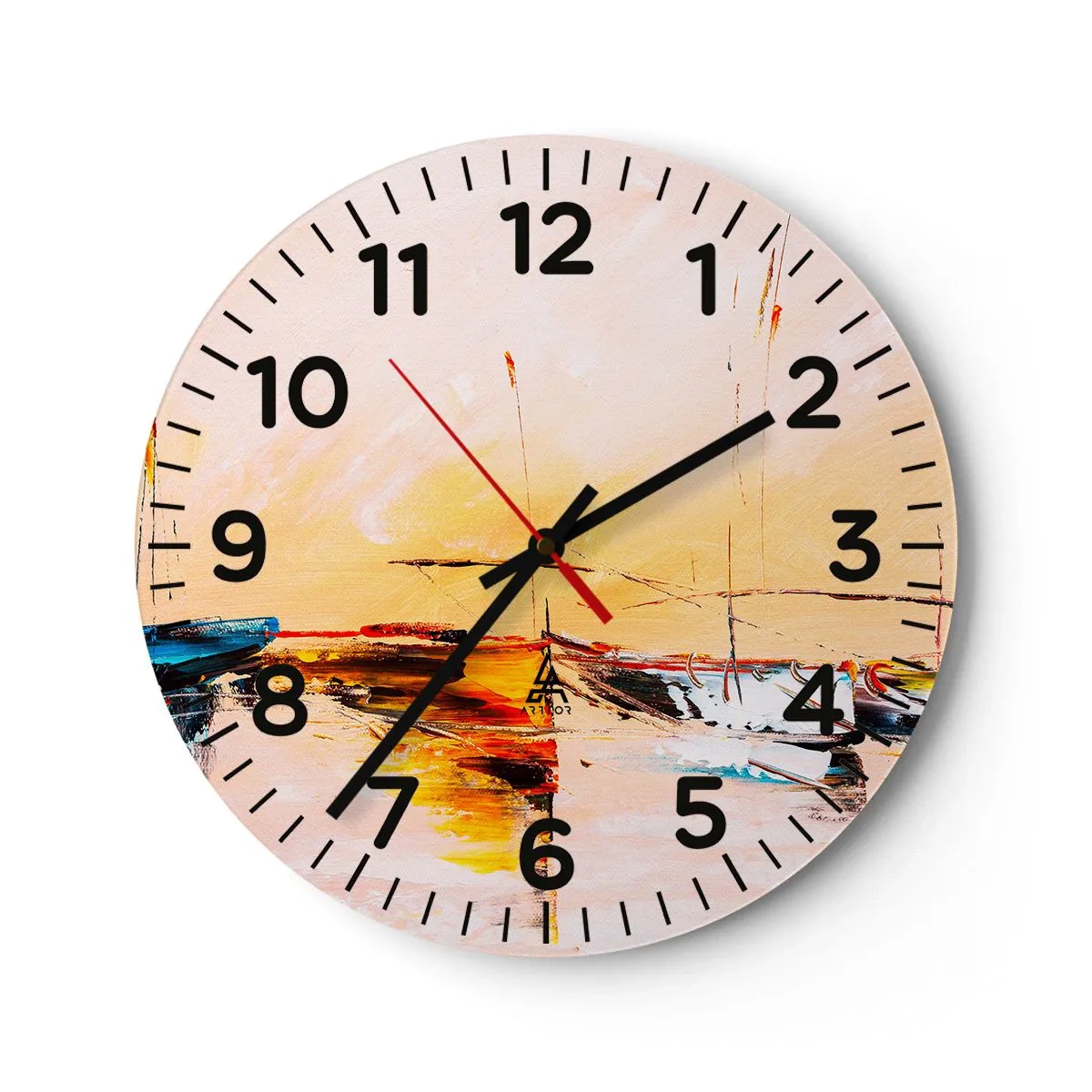 Wall clock - Clock on glass - Evening at the Harbour - 40x40 cm