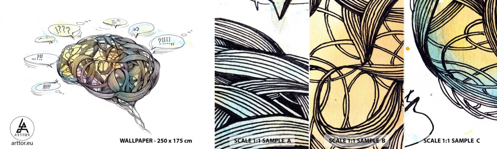 Photo Wallpaper Sample Self-Adhesive Deluxe Sticker - Man - A Great Mistery - Abstraction, Brain, Graphics - 100x30 cm