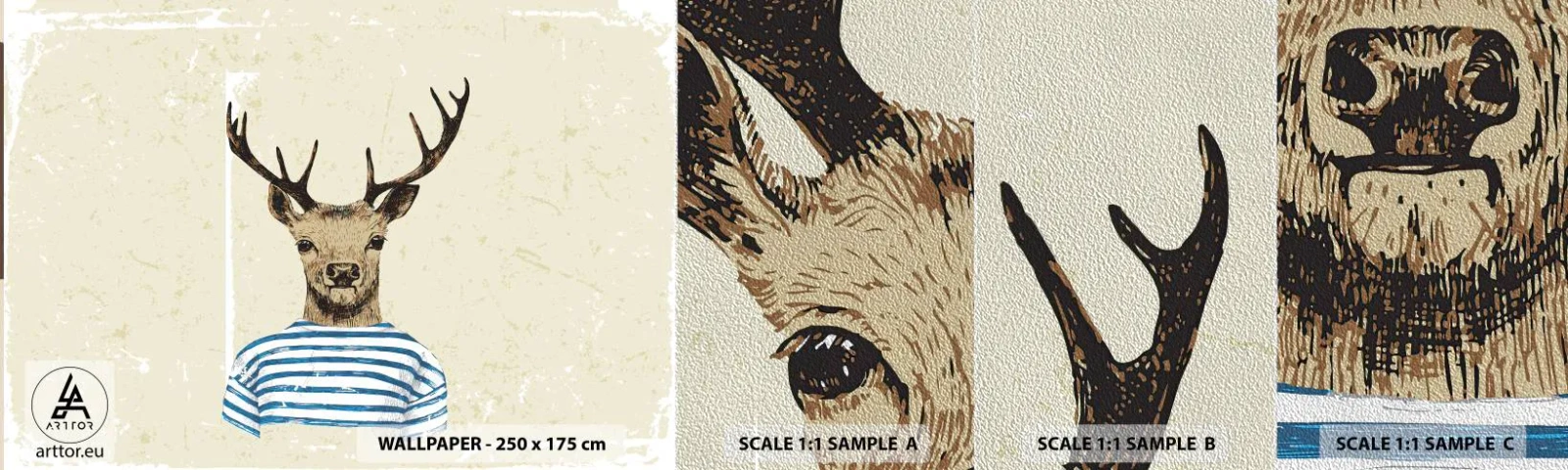 Photo Wallpaper Sample Premium Sand - Becaue I Like Striped T-Shirts - Abstraction, Deer, Piece - 100x30 cm