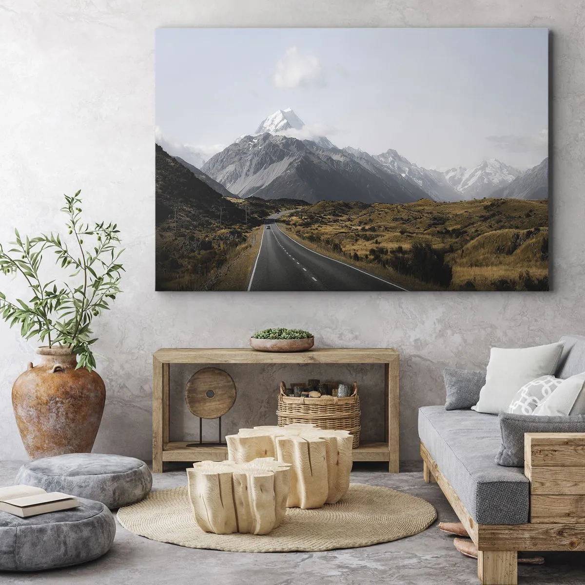 Canvas picture - A road in the mountains surrounded by a picturesque landscape - 70x50cm - Road to the Heart of the Mountains - Modern wall decoration for the living room and bedroom ARTTOR