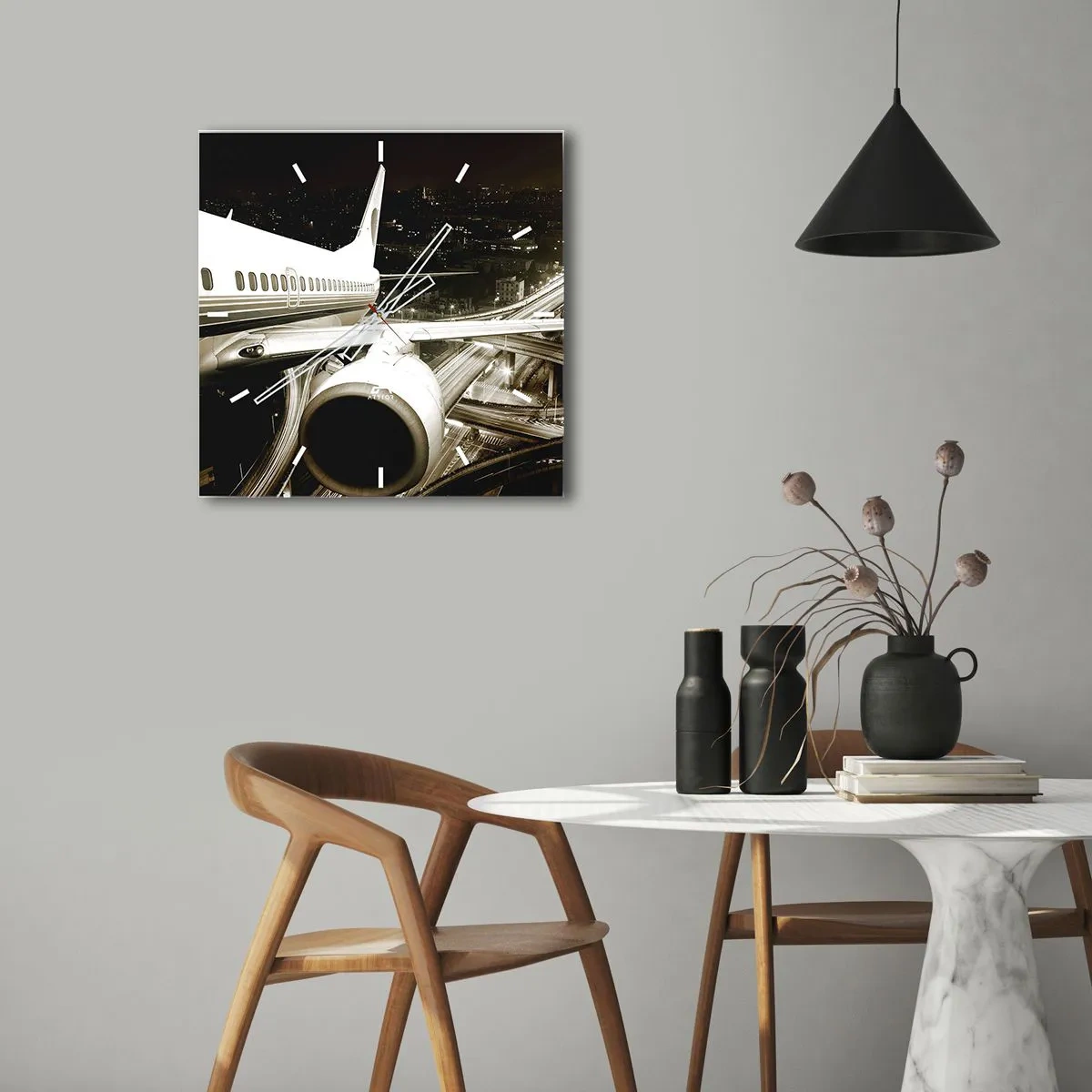 Wall clock - Clock on glass - Flying into the Night - 30x30 cm