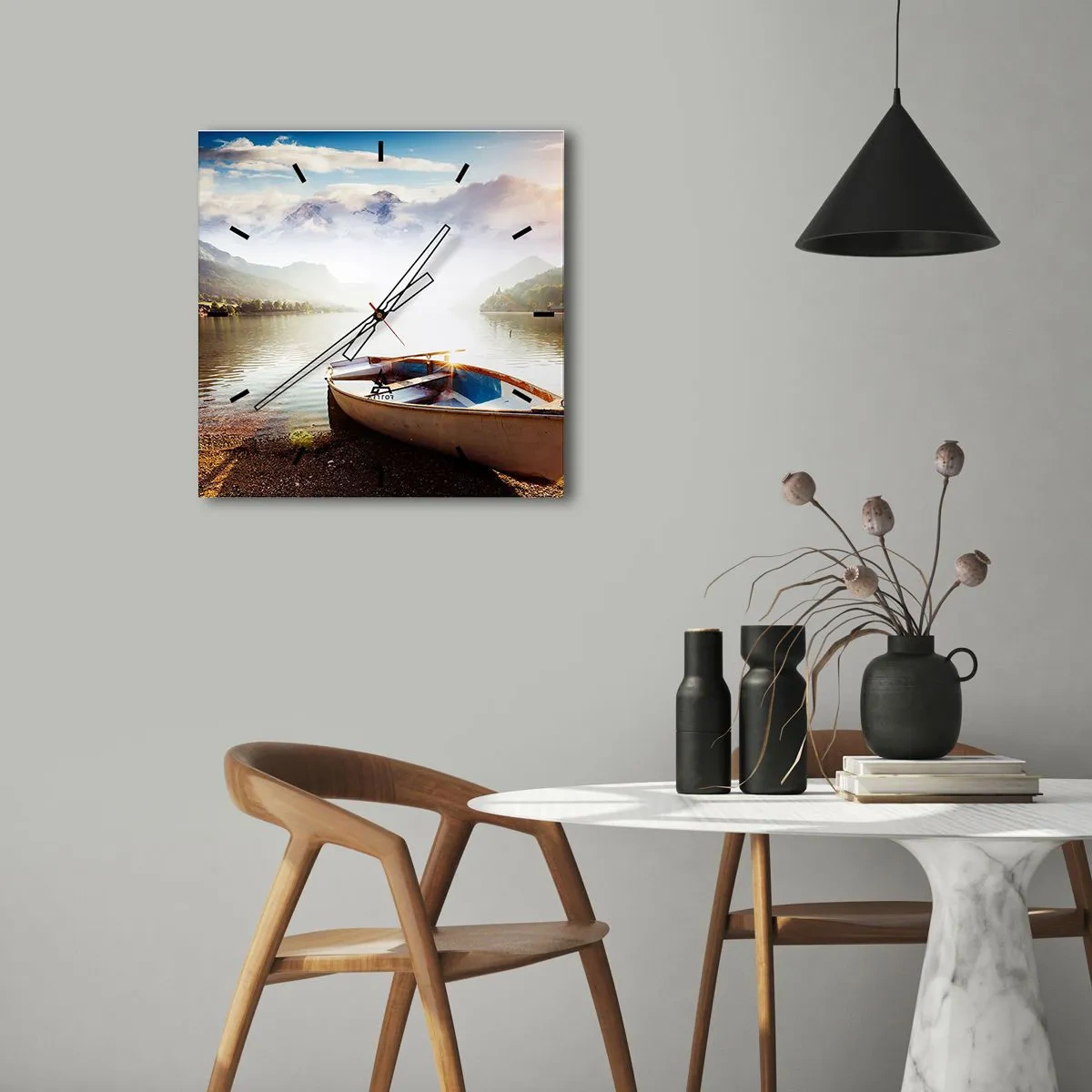 Wall clock - Clock on glass - By the Great, Clear Waters - 30x30 cm