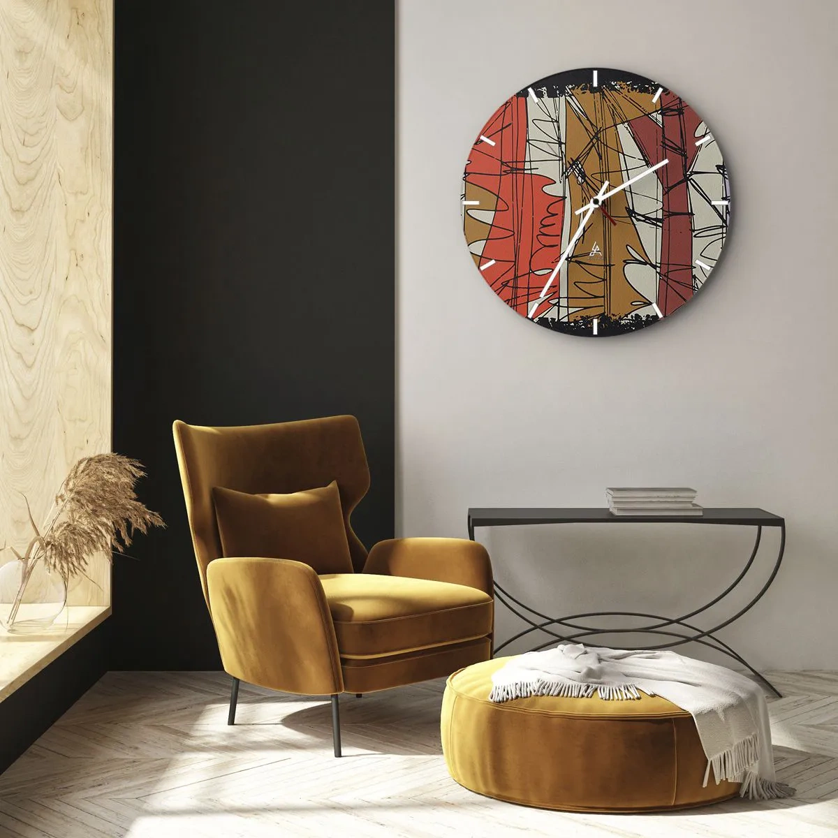 Wall clock - Clock on glass - Spontaneous Composition - 40x40 cm