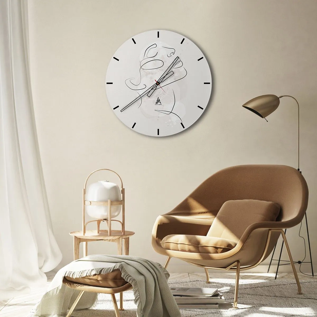 Wall clock - Clock on glass - A dancer in a dynamic jump with the fabric flying - 30x30cm - Outline of Happiness - Modern wall decoration for the living room, kitchen, and bedroom ARTTOR