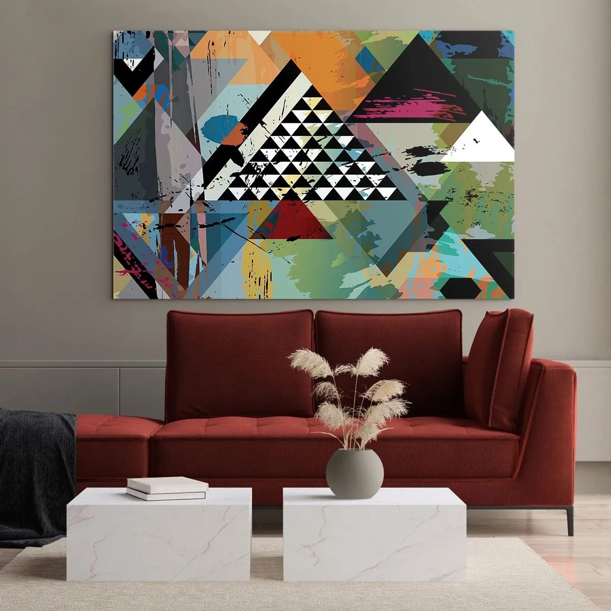 Glass picture - Abstract composition of geometric shapes and colors - 70x50cm - It is So Simple - Modern wall decoration for the living room and bedroom ARTTOR