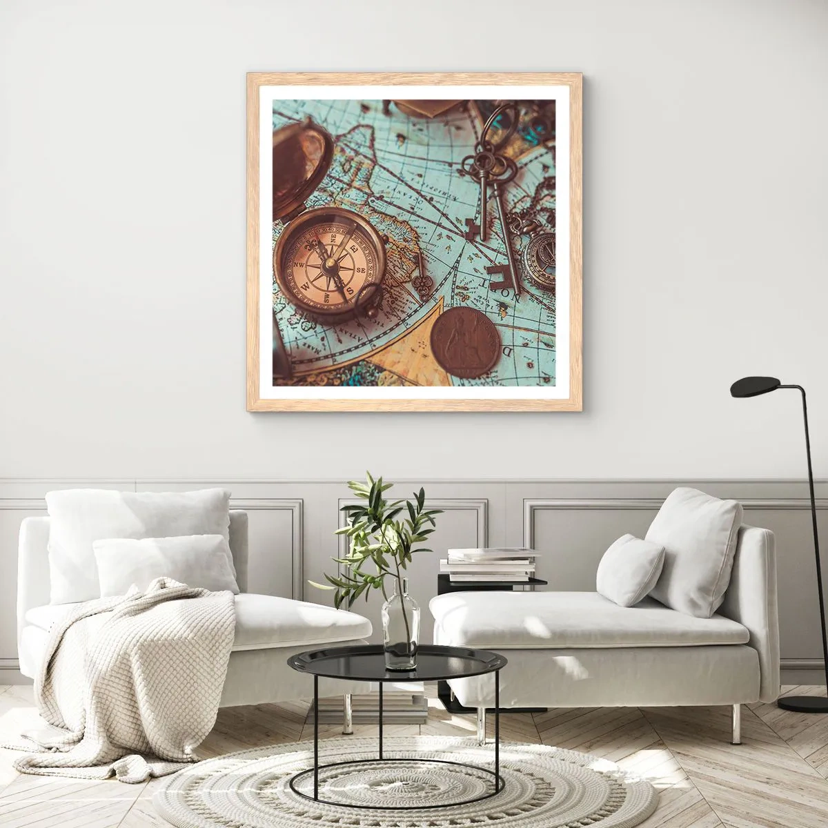 Poster in light oak frame - For Adventurers - 60x60 cm