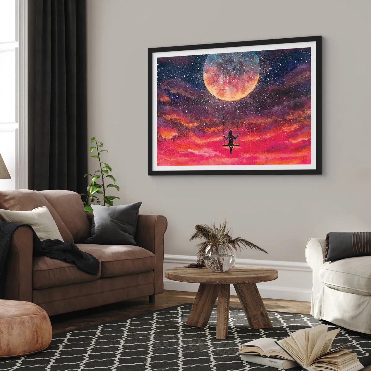 Poster in black frame - Swinging in the Clouds - 100x70 cm