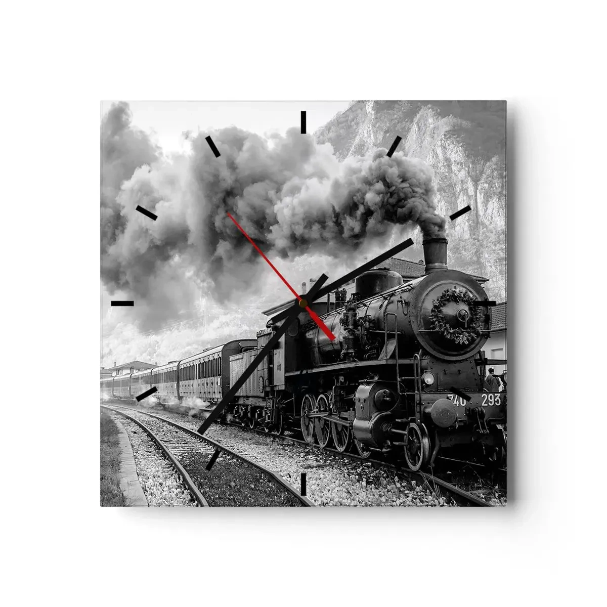 Wall clock - Clock on glass - Standing at the Station... - 40x40 cm