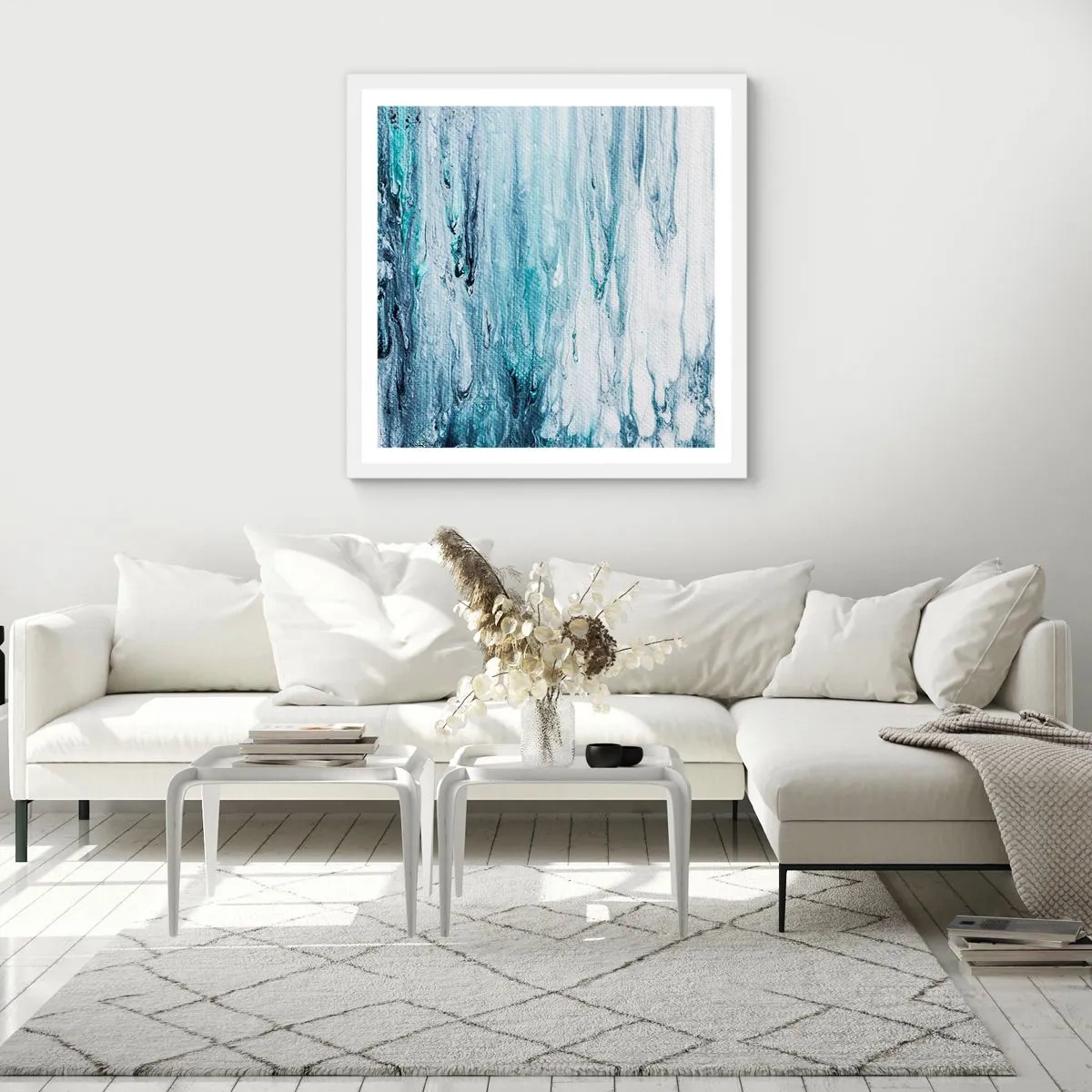 Poster in white frmae - Blue Icicles - 60x60 cm
