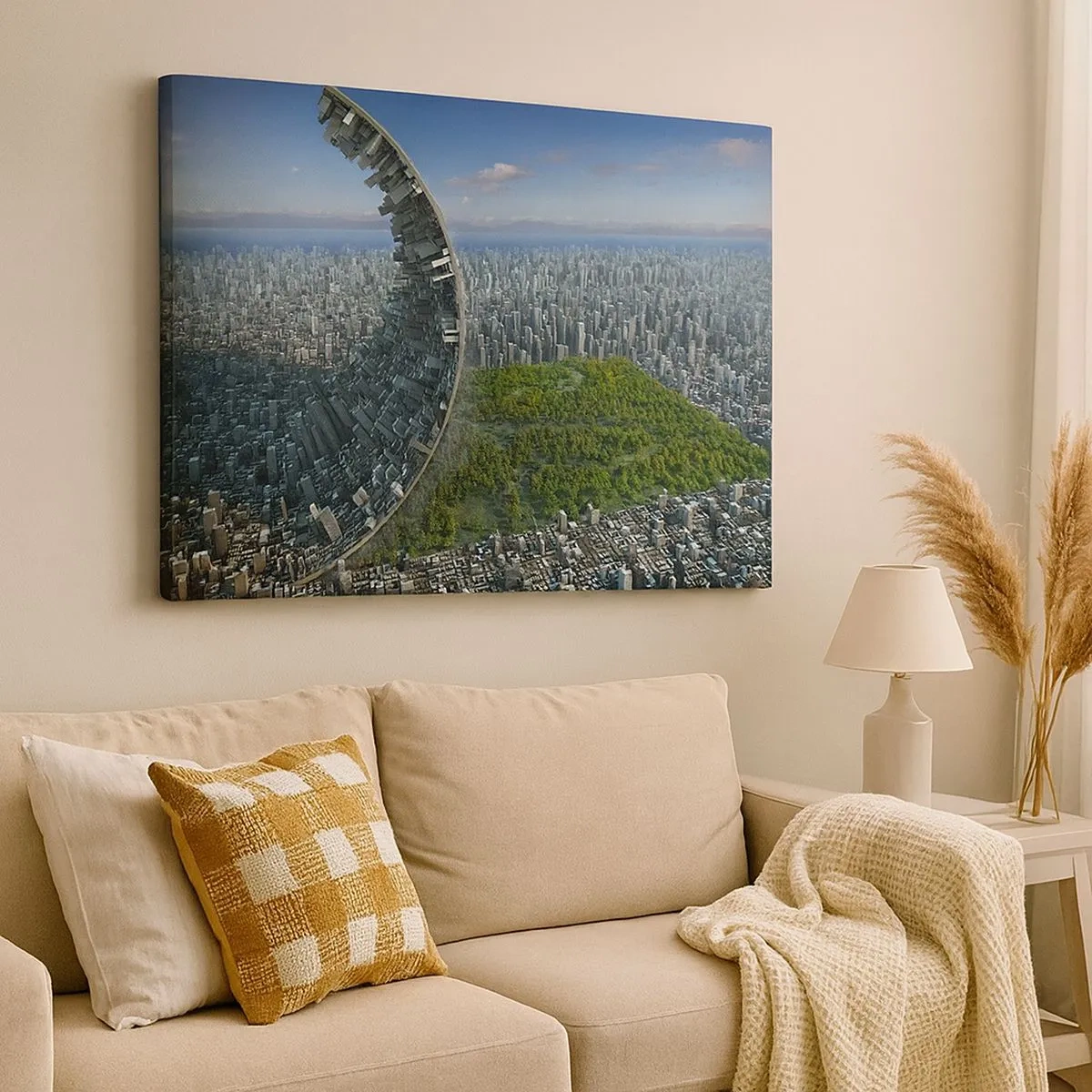 Canvas picture - A dynamic city with a surreal twist - 70x50cm - Nature Is Eternal - Modern wall decoration for the living room and bedroom ARTTOR