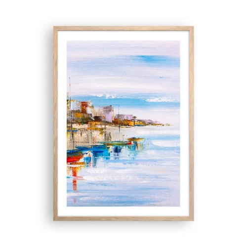 Poster in light oak frame - Multicolour Town Marina - 50x70 cm