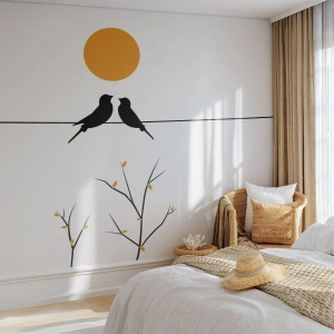 Photo Wallpaper Premium Canvas - Nightingale Evening - Abstraction, Birds, Graphics - 150x105 cm