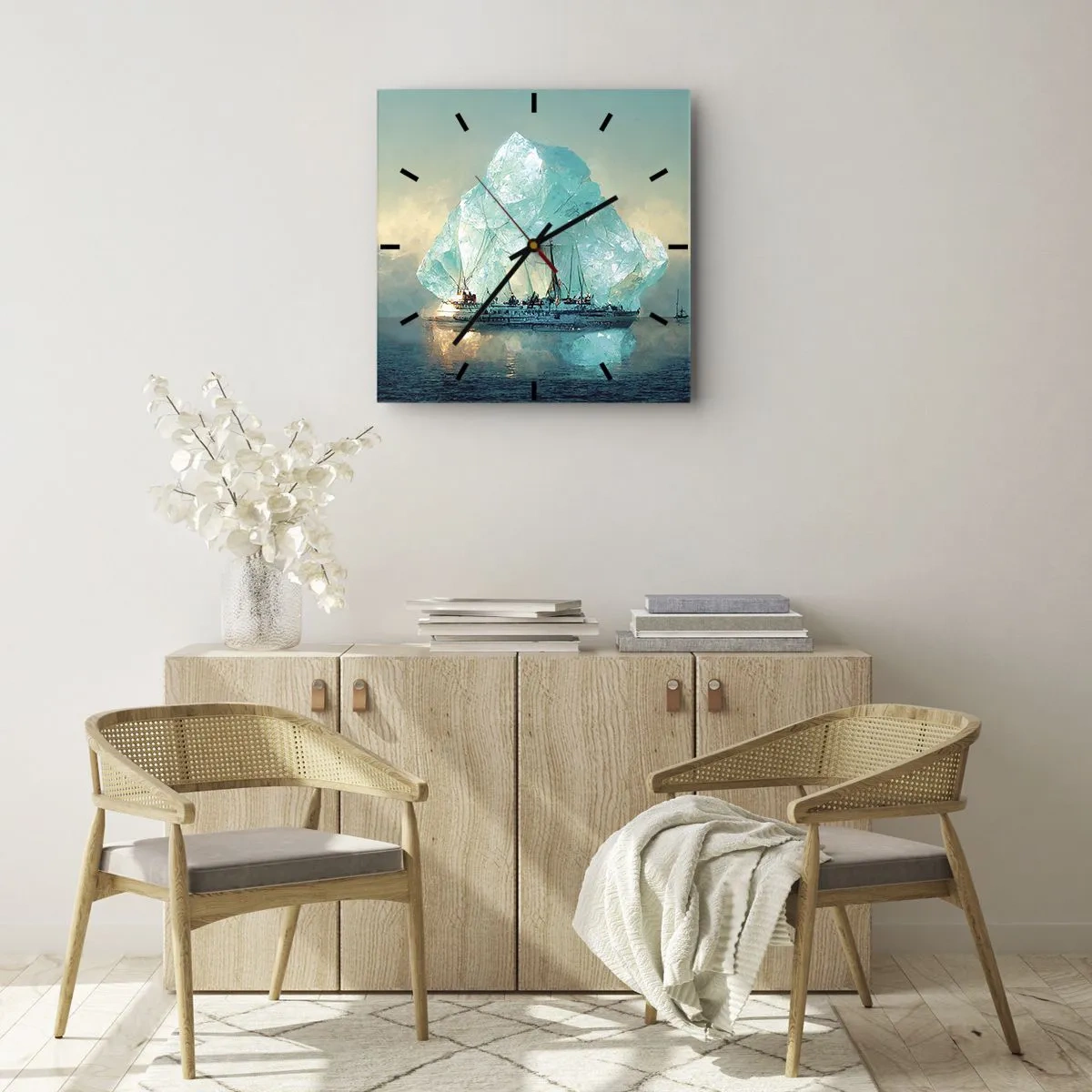 Wall clock - Clock on glass - Arctic Diamond - 40x40 cm