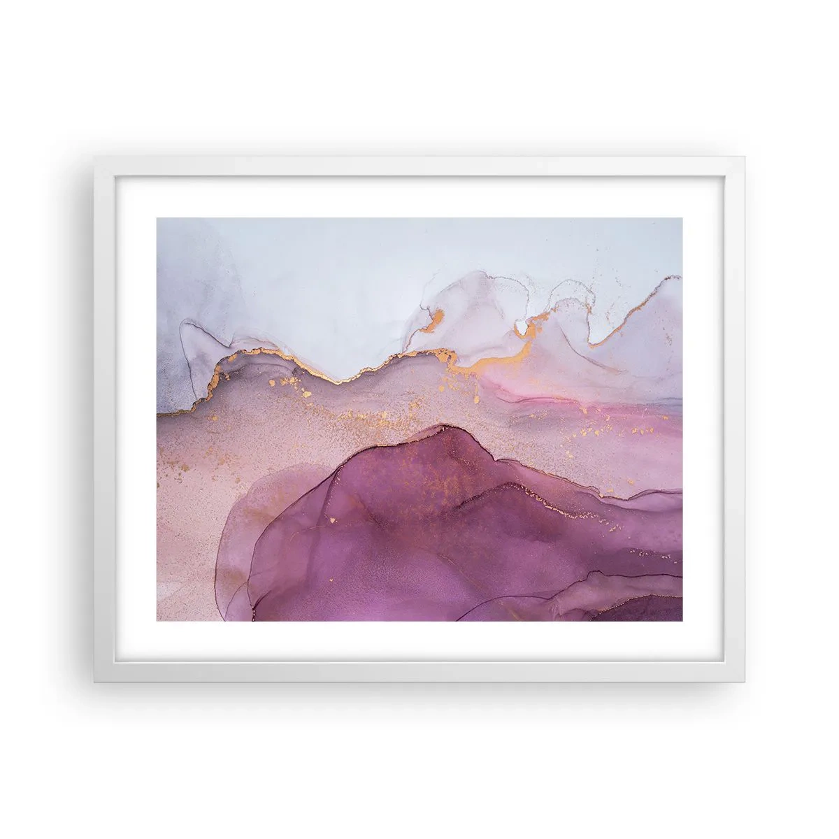 Poster in white frmae - Waves of Violet and Purple - 50x40 cm
