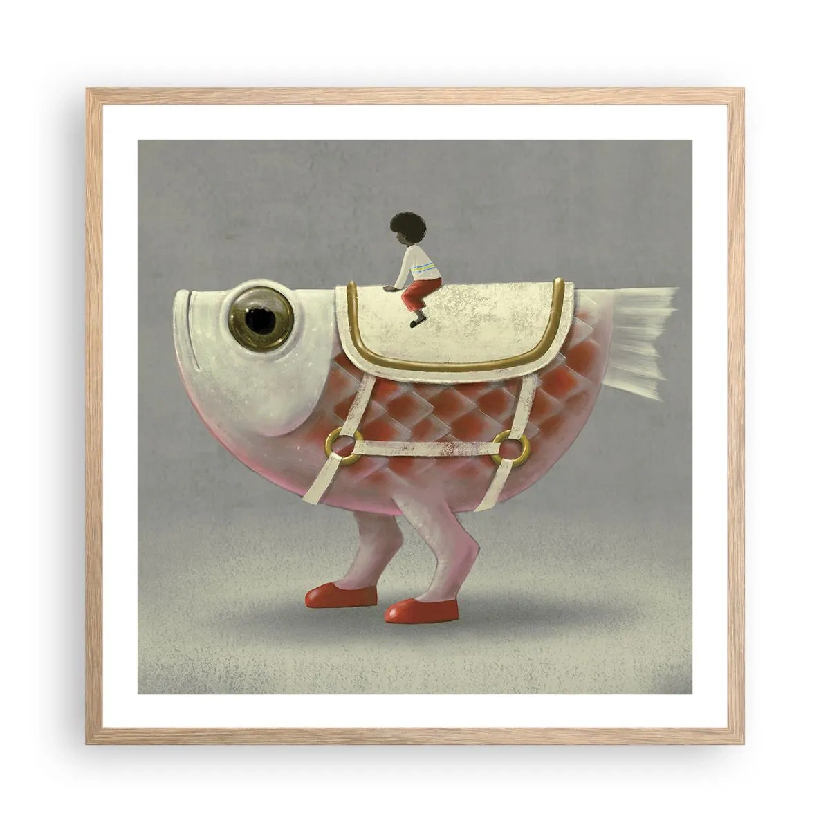 Poster in light oak frame - Fish Jockey - 60x60 cm