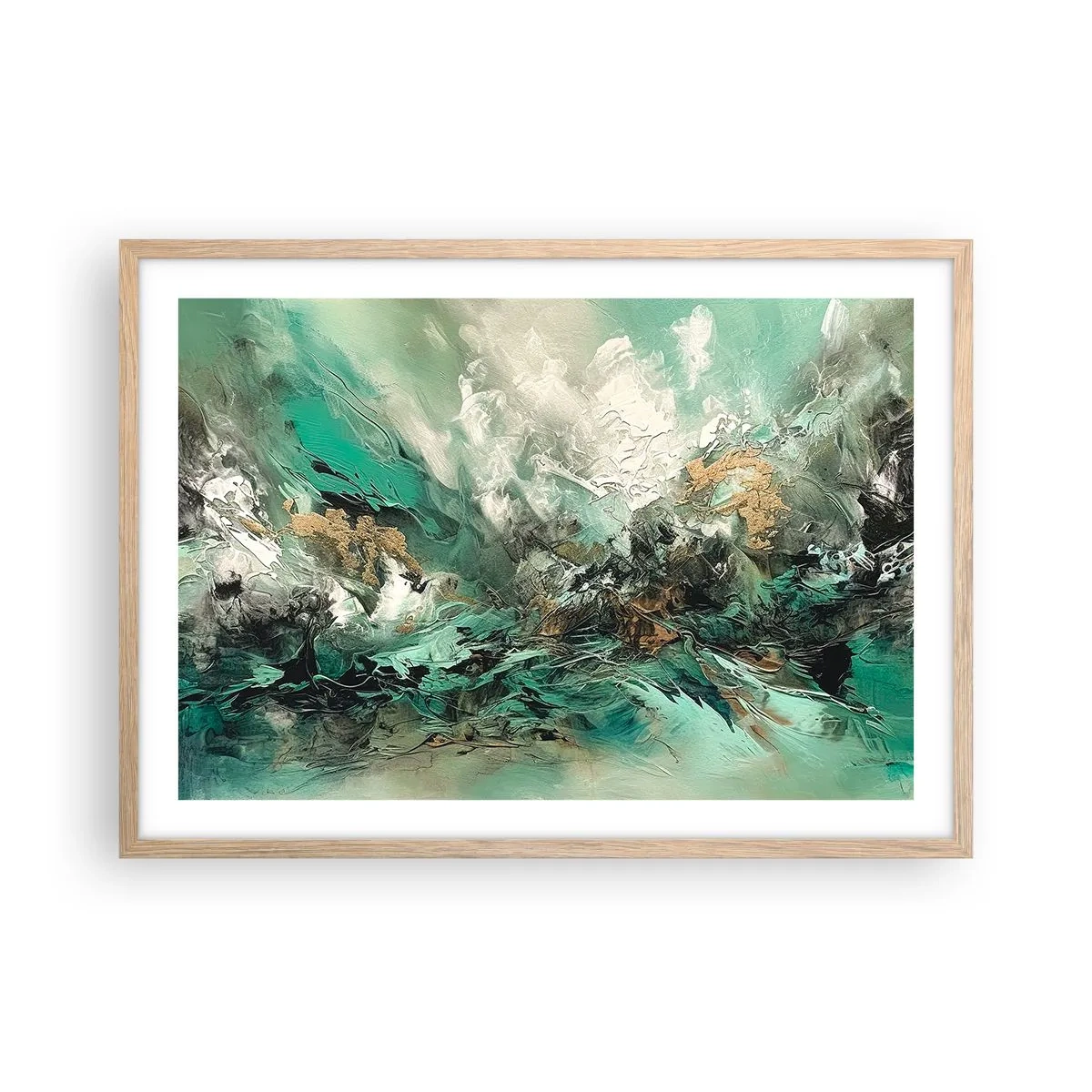 Poster in light oak frame - Emerald and Black Lump - 70x50 cm