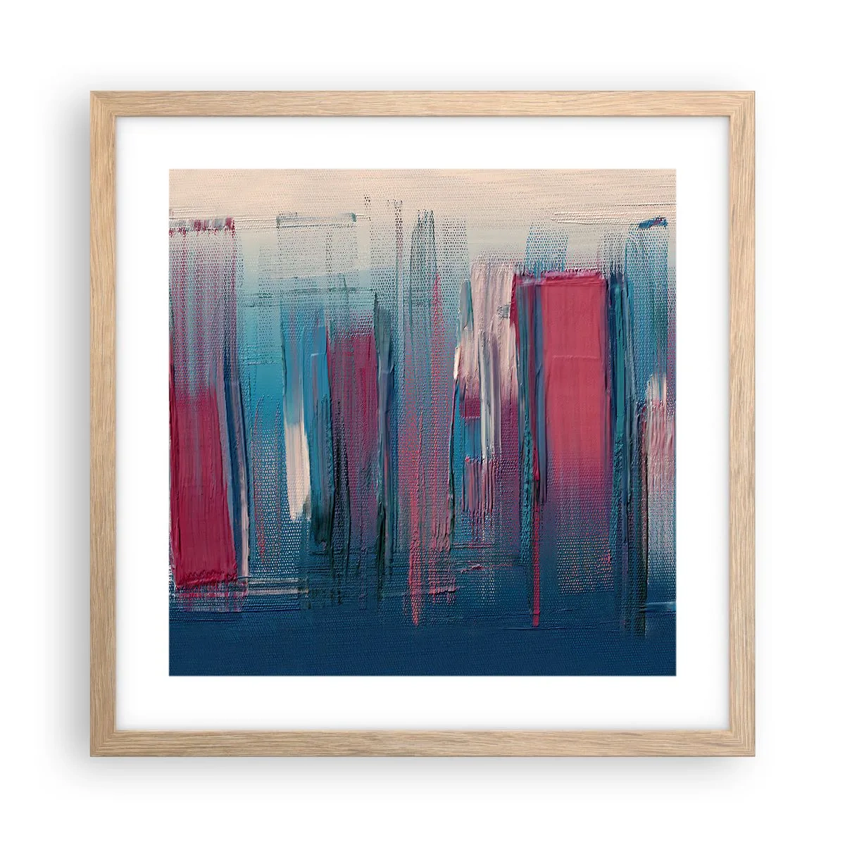 Poster in light oak frame - Vertical Composition In Blue And Red - 40x40 cm
