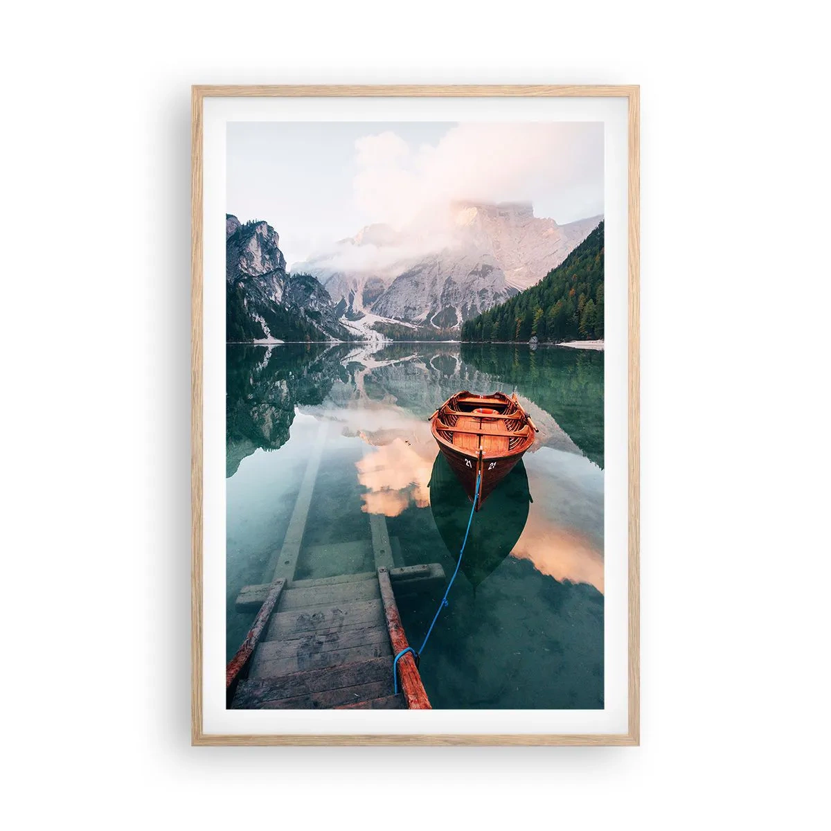 Poster in light oak frame - Peaceful Dream of the Mountains - 61x91 cm