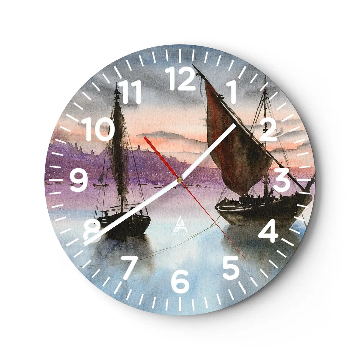 Wall clock - Clock on glass - Evening at the Port - 30x30 cm