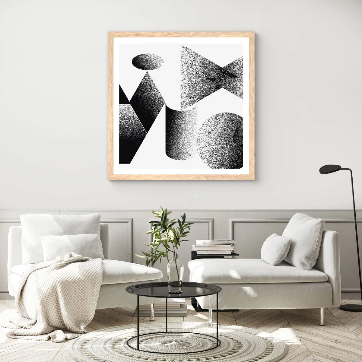 Poster in light oak frame - Angles and Ovals - 60x60 cm
