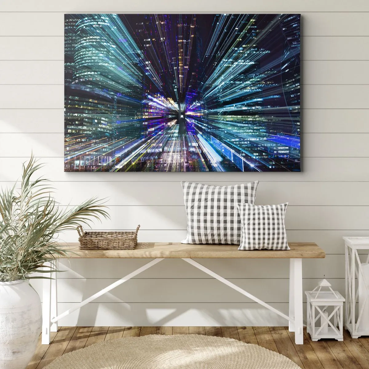 Canvas picture - Dynamic view of the city at night with a lighting effect - 70x50cm - Going to Outer Space - Modern wall decoration for the living room and bedroom ARTTOR