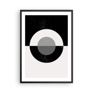 Poster in black frame - Geometric pattern in black and white with a concentric circle - 50x70cm - Harmony in Black and White - Modern wall decoration for the living room and bedroom ARTTOR