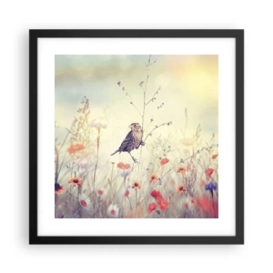 Poster in black frame - Bird Portrait with a Meadow in the Background - 40x40 cm