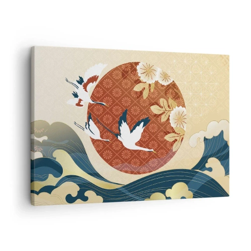 Canvas picture - Japanese composition with cranes and waves - 70x50cm - Japanese Tale - Modern wall decoration for the living room and bedroom ARTTOR