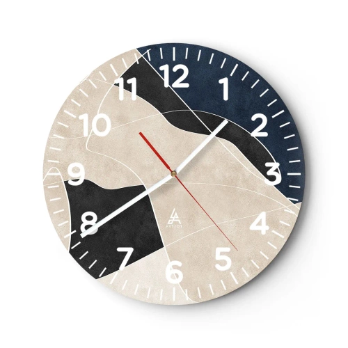 Wall clock - Clock on glass - Abstract Composition - Contrast of Colours - 40x40 cm