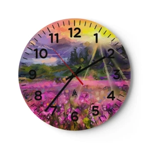 Wall clock - Clock on glass - In a Valley, Looked after by the Sun - 40x40 cm