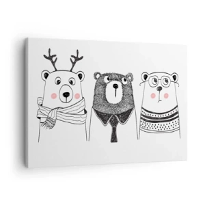 Canvas picture - Three funny bears in a minimalist style - 70x50cm - One Teddy, Two Teddies, Three Teddies - Modern wall decoration for the living room and bedroom ARTTOR