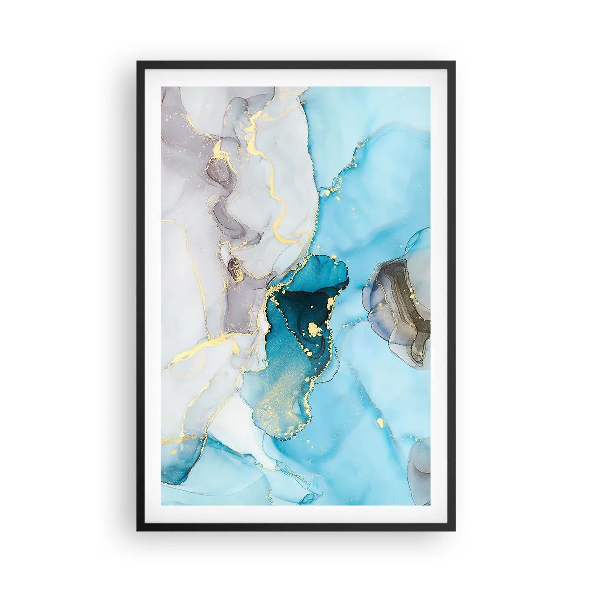 Poster in black frame - Study in Grey and  Turquoise Encounter - 61x91 cm