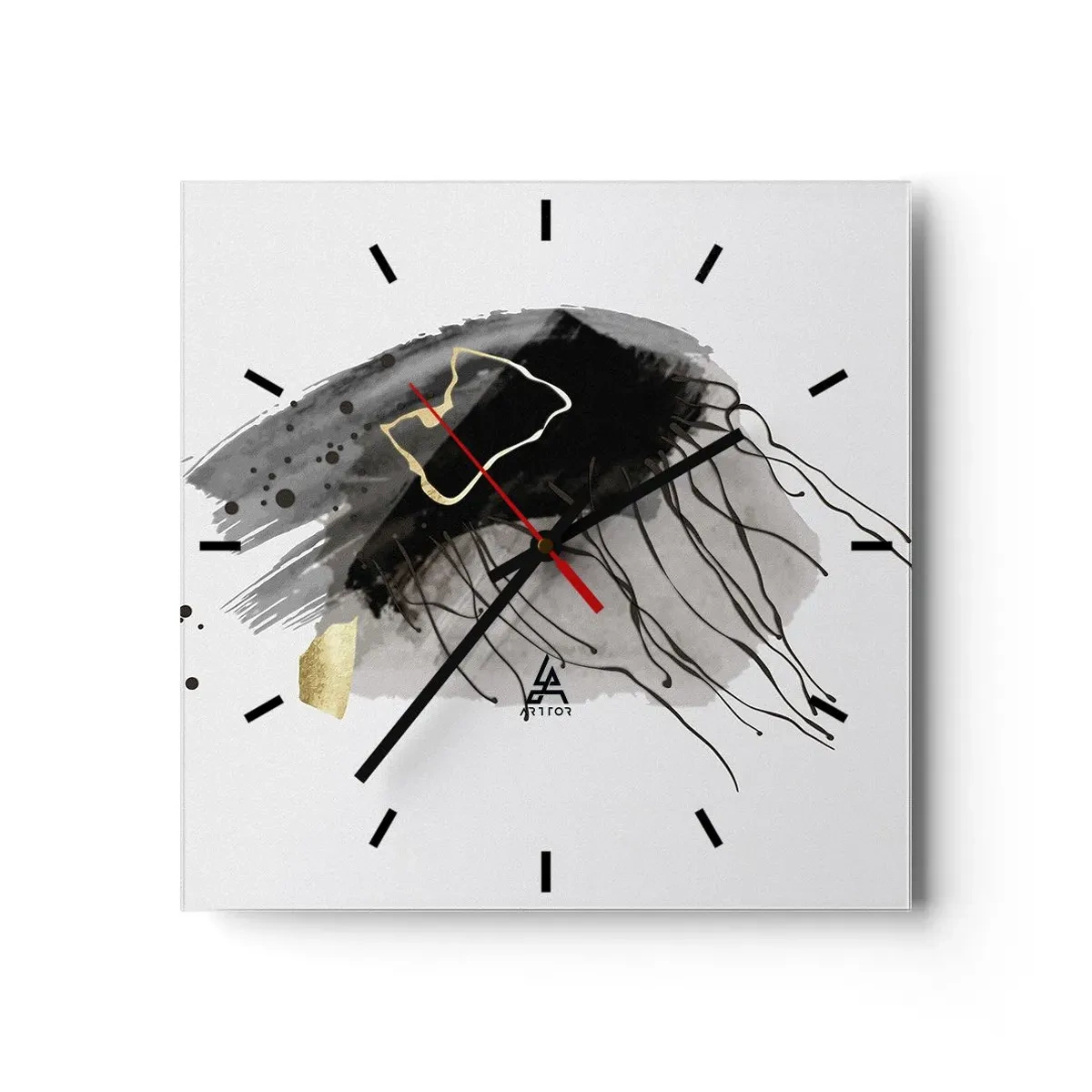 Wall clock - Clock on glass - In Black and Gold - 30x30 cm