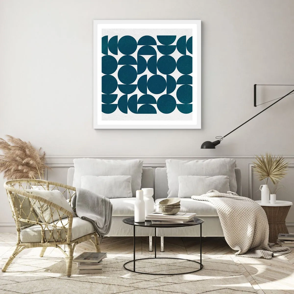 Poster in white frmae - Circles and Semicircles - 50x50 cm