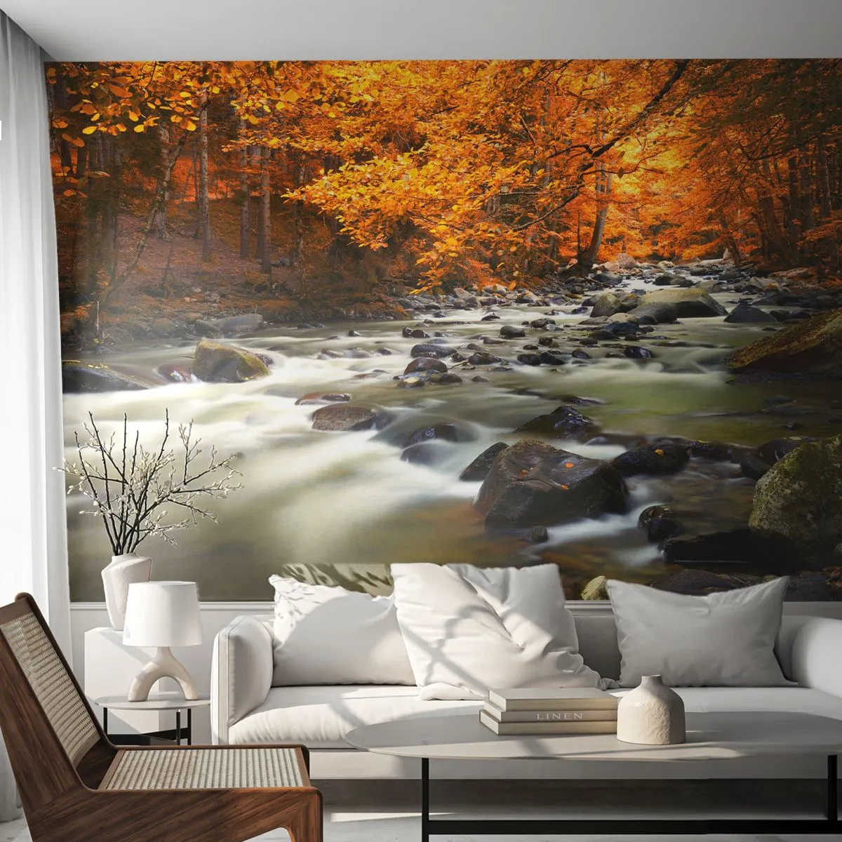 Self-Adhesive Photo Wallpaper Deluxe Sticker - Brook in a Golden Forest - Landscape, Forest, Mountain Stream - 250x175 cm